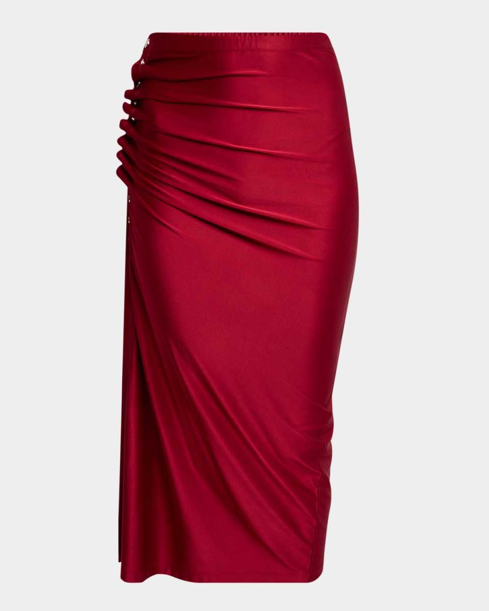 Snap-Gathered Midi Skirt